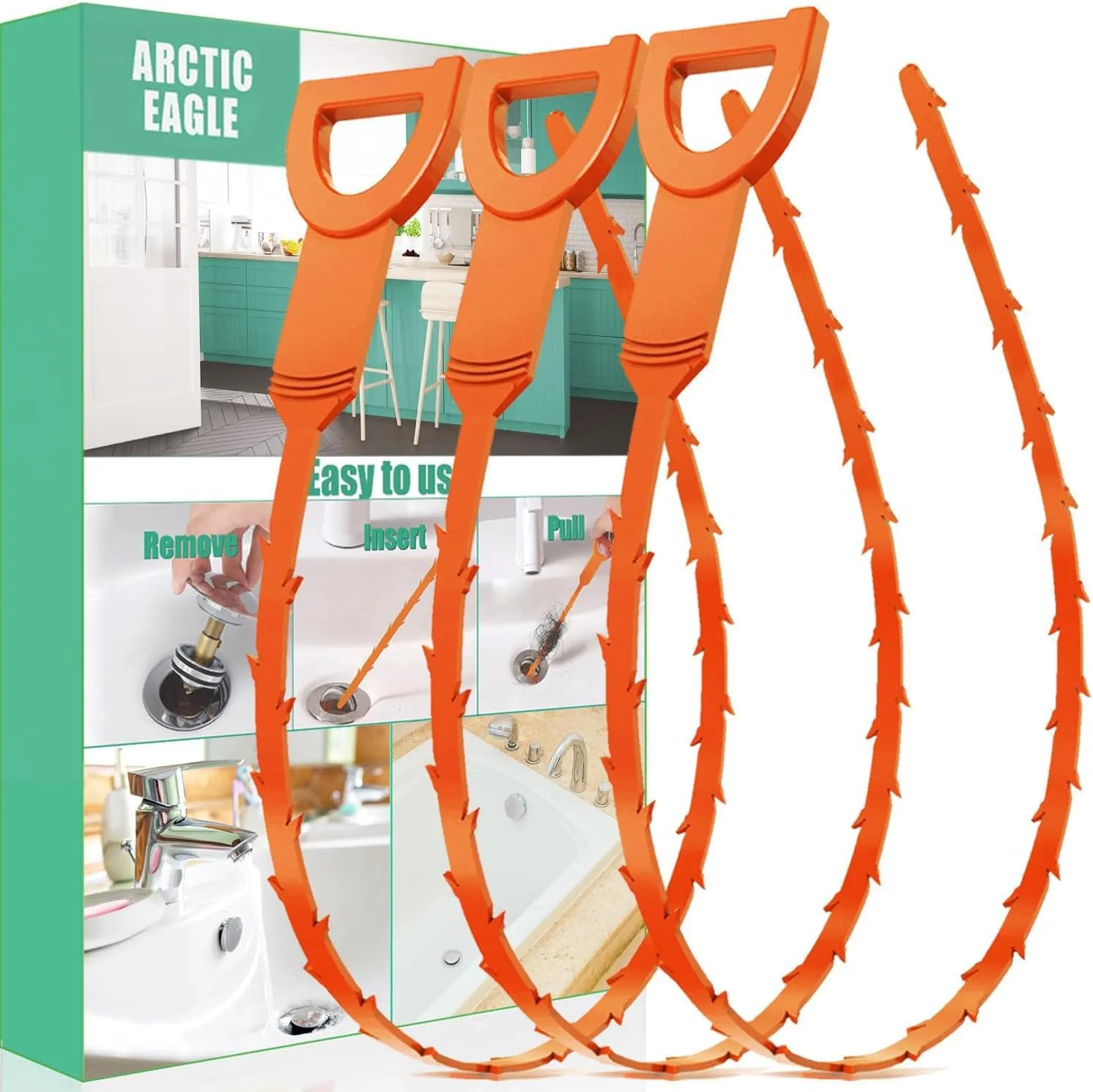 Drain Snake Hair Drain Clog Remover - 3 Pack Shower Snake Sink Unclogger Tool with Exquisite Packaging