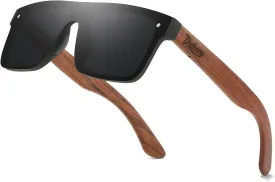 DUBERY Trendy Rimless Wood Sunglasses Polarized Flat Top Sun Glasses with Wooden Temple D219