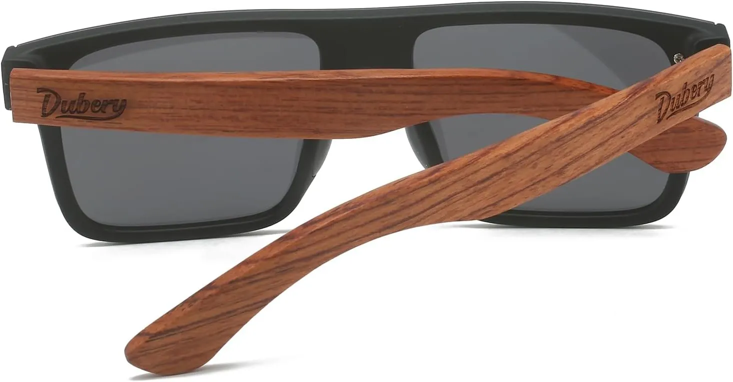 DUBERY Trendy Rimless Wood Sunglasses Polarized Flat Top Sun Glasses with Wooden Temple D219