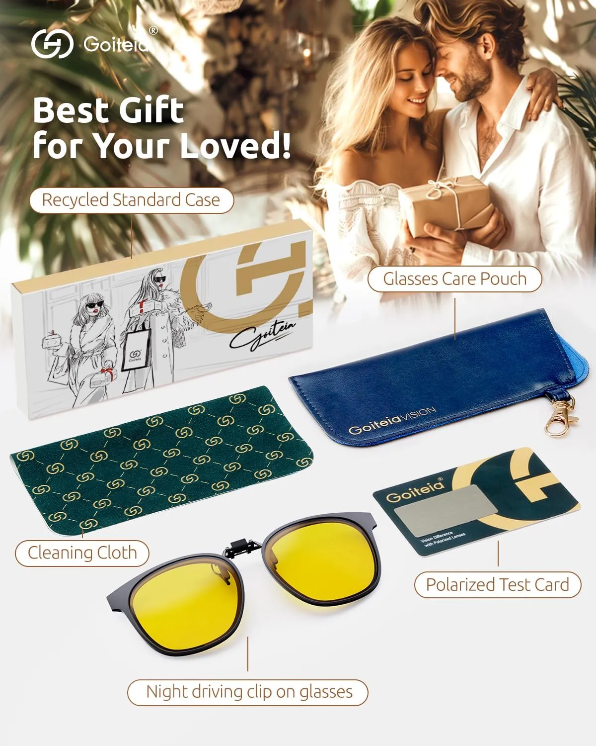 Goiteia Oversized Polarized Clip on Sunglasses over Prescription Glasses for Women Men, Round Stylish Framed Like Sunglasses