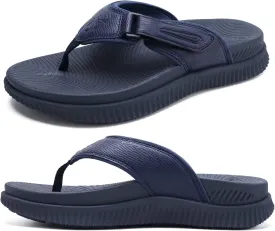 KuaiLu Mens Orthotic Flip Flops Men's Recovery Walking Sandals Adjustable Thick Athletic Cushion Sport Slides for Man, Water Resistant & Lightweight, Soft Comfort Fit & Arch Support