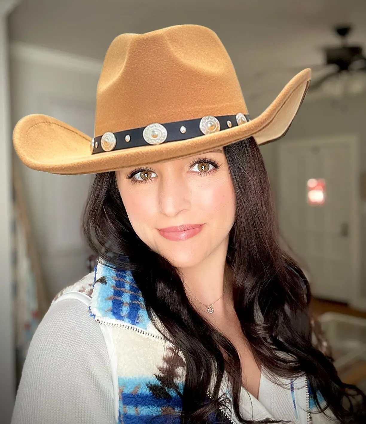 Lanzom Women Men Felt Wide Brim Western Cowboy Hats Belt Buckle Panama Hat