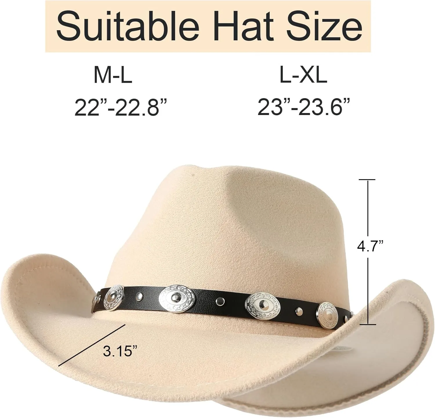 Lanzom Women Men Felt Wide Brim Western Cowboy Hats Belt Buckle Panama Hat