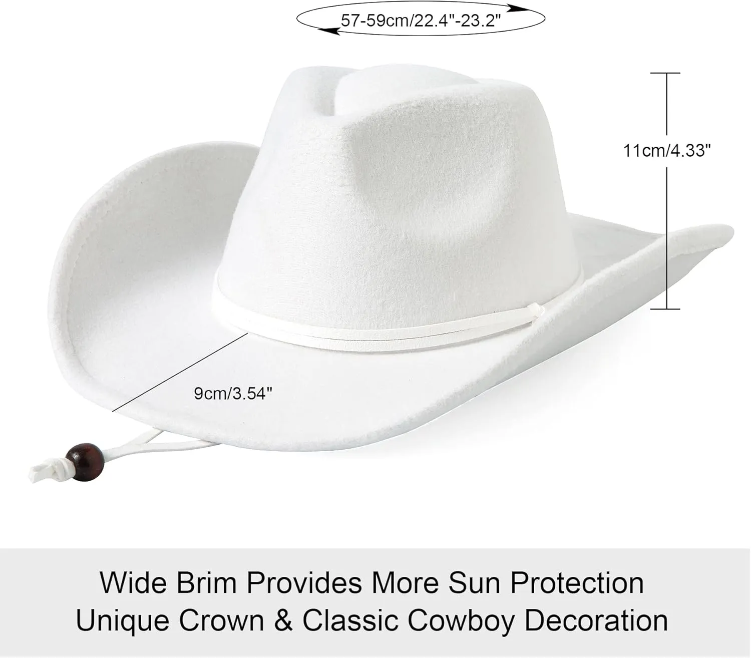 Lanzom Women Men Retro Felt Wide Brim Western Cowboy Cowgirl Hat Dress Up Hat with Wind Lanyard