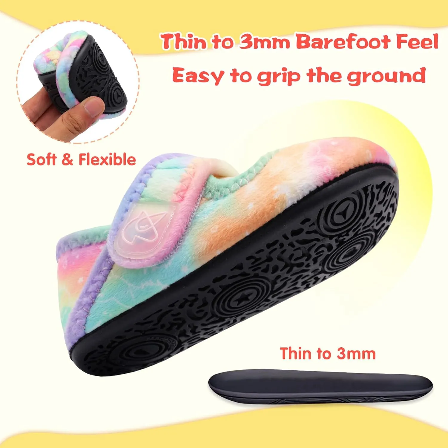 LeIsfIt Toddler Slippers - Boys & Girls Wide Adjustable House Shoes, Warm Winter Non-Slip Indoor/Outdoor Slippers