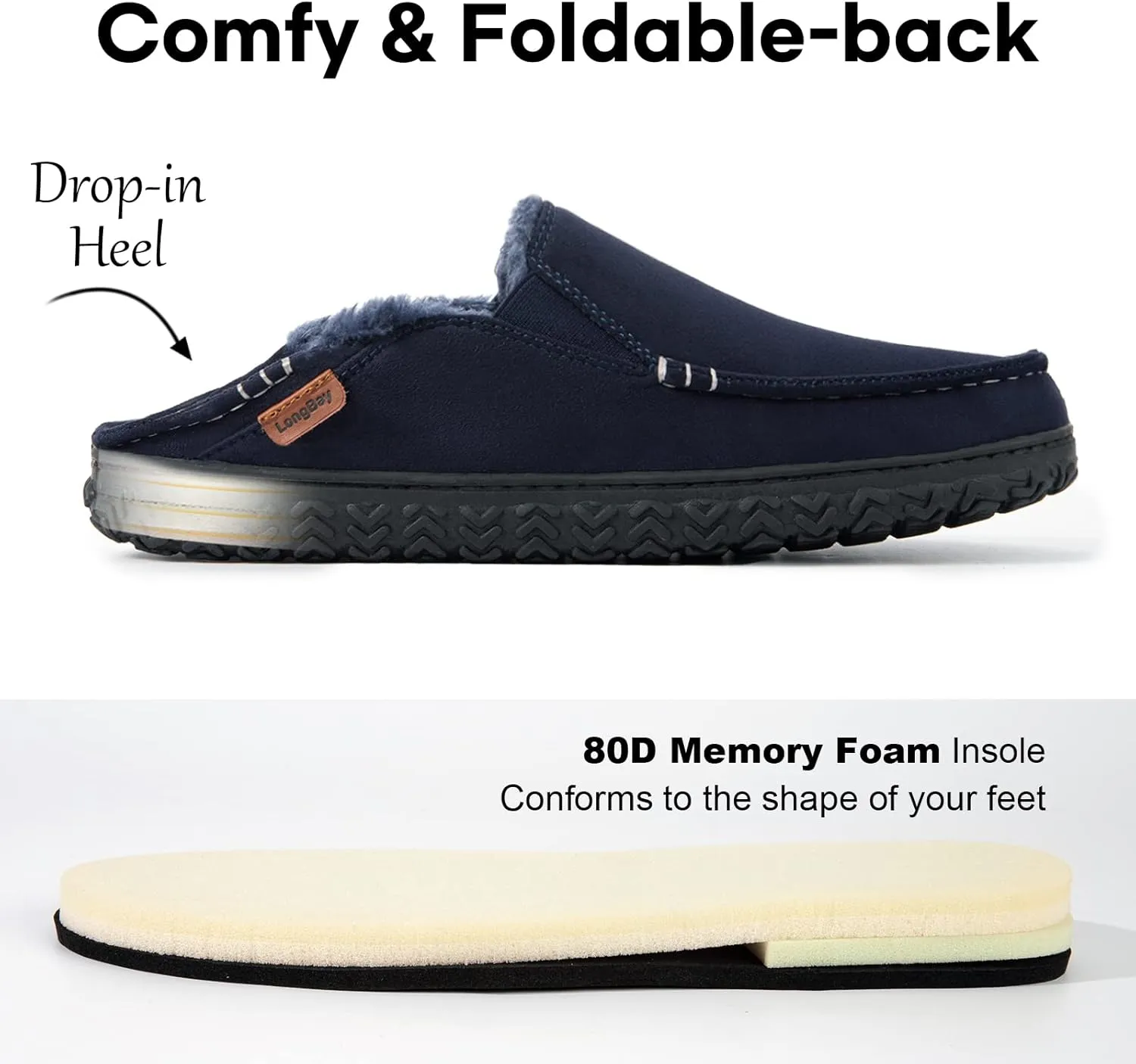 LongBay Men's Moccasin Slippers Cozy Breathable Memory Foam House Shoes for Indoor Outdoor