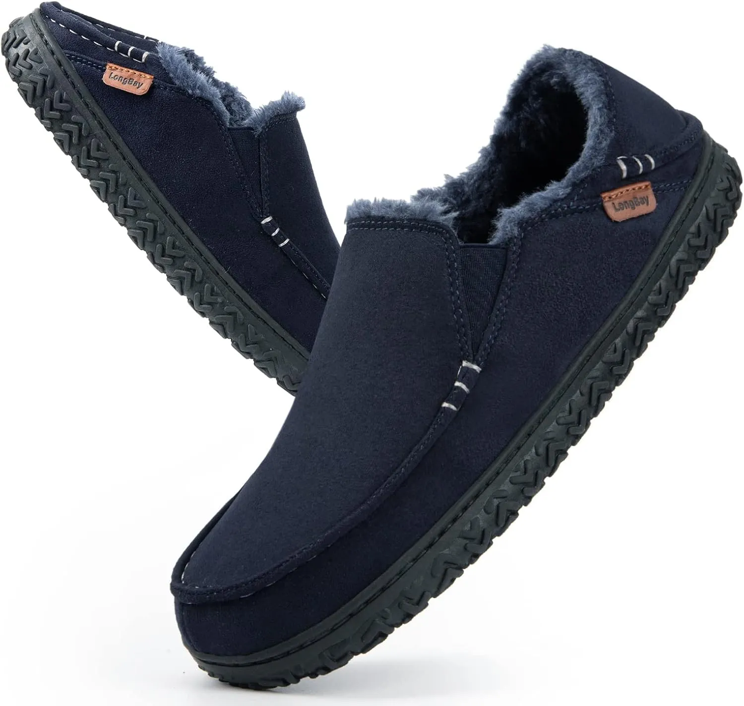 LongBay Men's Moccasin Slippers Cozy Breathable Memory Foam House Shoes for Indoor Outdoor