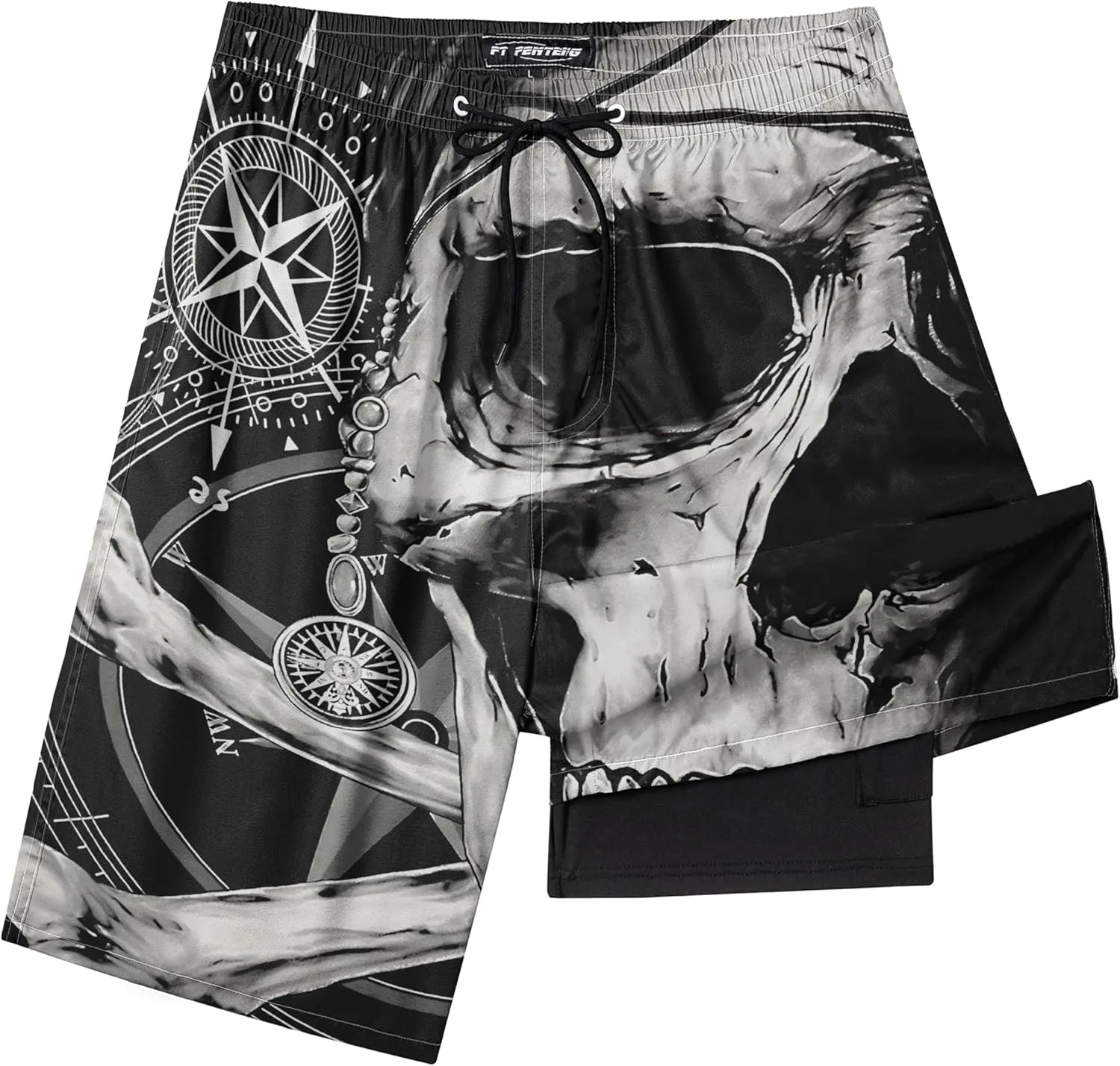 Mens Swim Trunks with Compression Liner 9" Board Shorts 2 in 1 Quick Dry Beach Swimwear Bathing Suits for Men