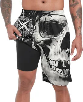 Mens Swim Trunks with Compression Liner 9" Board Shorts 2 in 1 Quick Dry Beach Swimwear Bathing Suits for Men